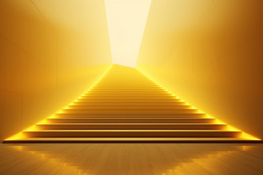 Yellow golden staircase with gold light ray for award ceremony architecture lighting sunlight. AI generated Image by…