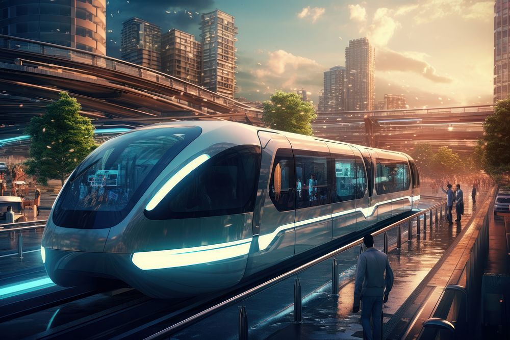 Smart city train transportation monorail. AI generated Image by rawpixel.