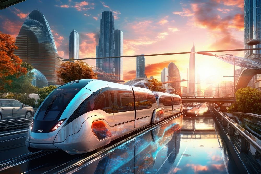 Smart city train transportation architecture. AI generated Image by rawpixel.