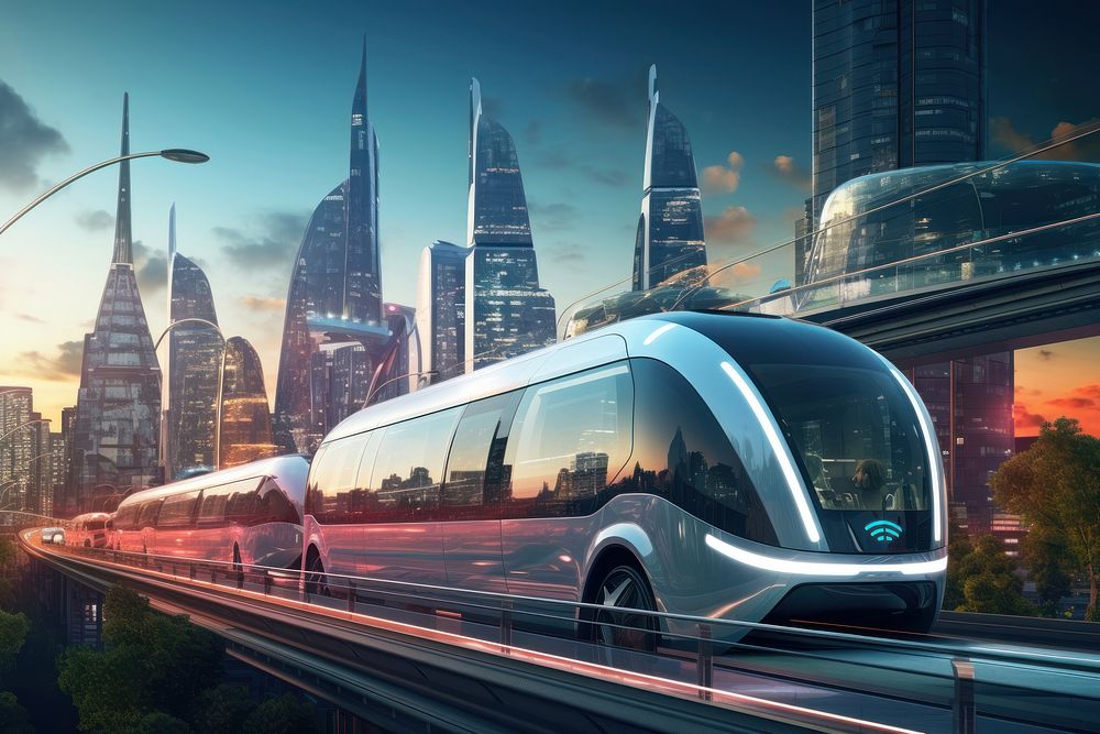 Smart city transportation architecture cityscape. AI generated Image by rawpixel.