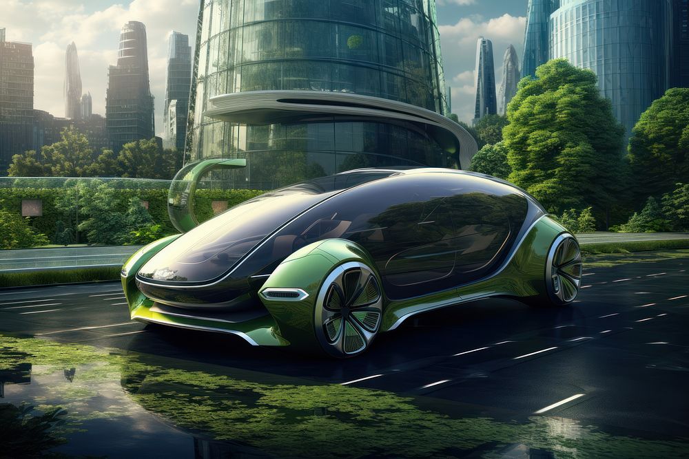Green city car architecture vehicle. AI generated Image by rawpixel.