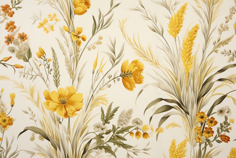 Fabric design flower pattern yellow. AI generated Image by rawpixel.