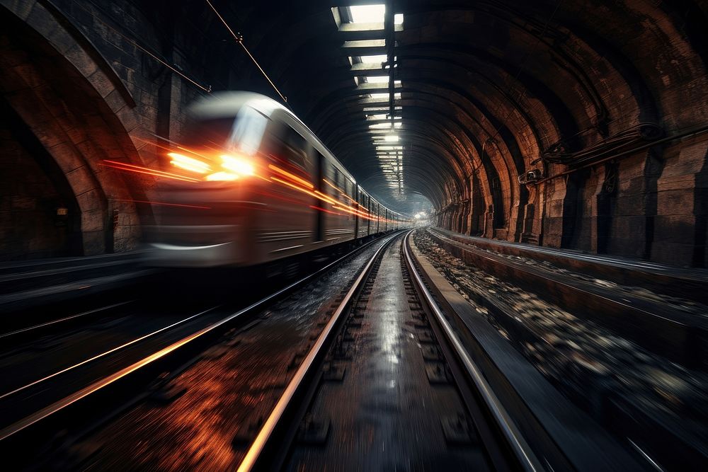 Underground tunnel subway train. AI generated Image by rawpixel.
