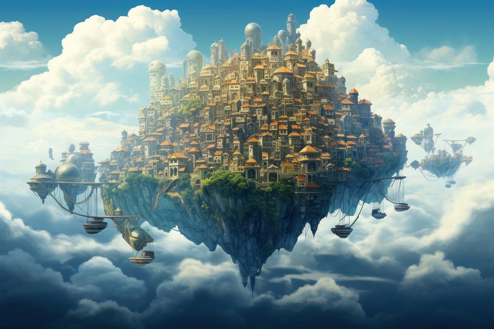 Floating city sky landscape outdoors. AI generated Image by rawpixel.