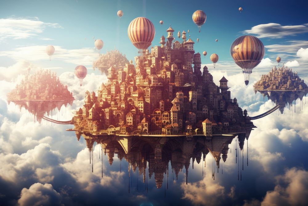 Floating city sky landscape outdoors. AI generated Image by rawpixel.