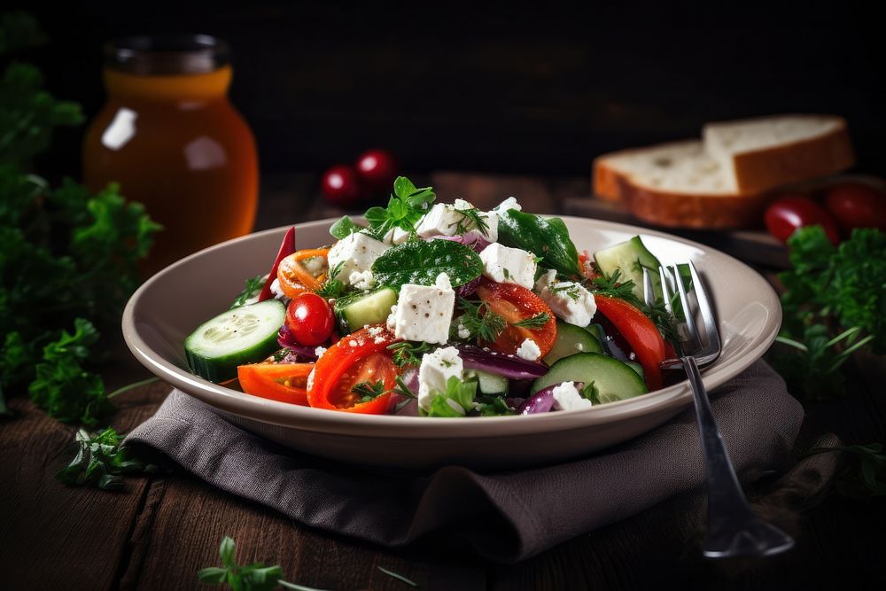 Salad vegetable cheese plate. AI generated Image by rawpixel.