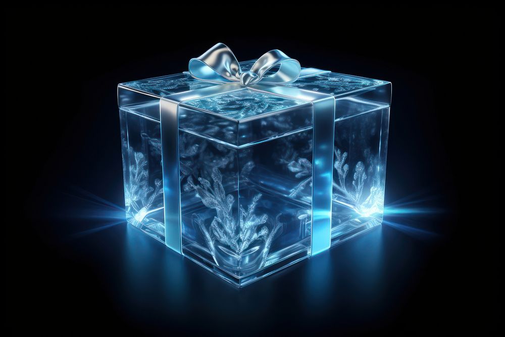 Gift box ice frozen blue. AI generated Image by rawpixel.