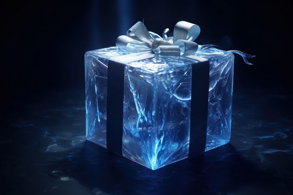 Gift box gift blue illuminated. AI generated Image by rawpixel.
