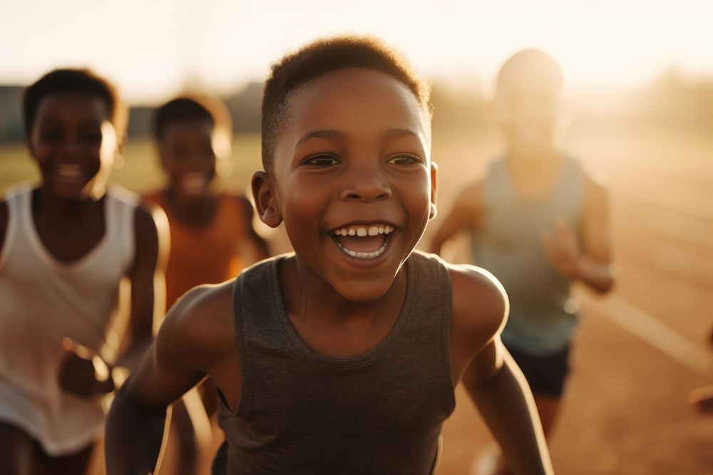 African American boy laughing running smile. AI generated Image by rawpixel.