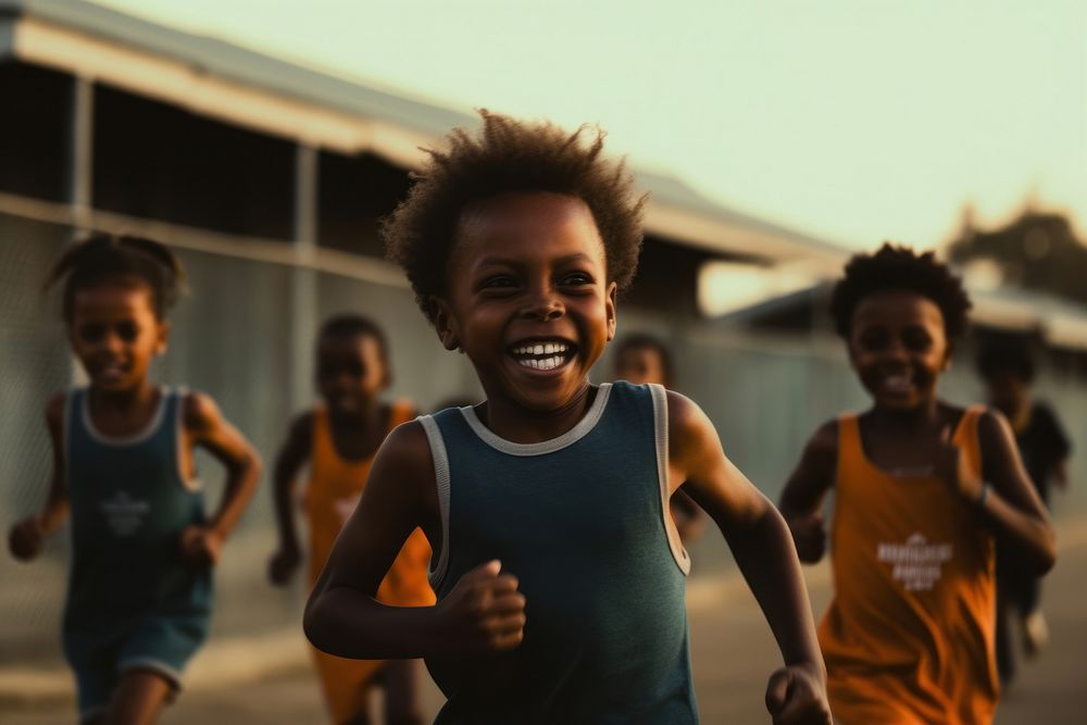 African American boy running adult togetherness. AI generated Image by rawpixel.
