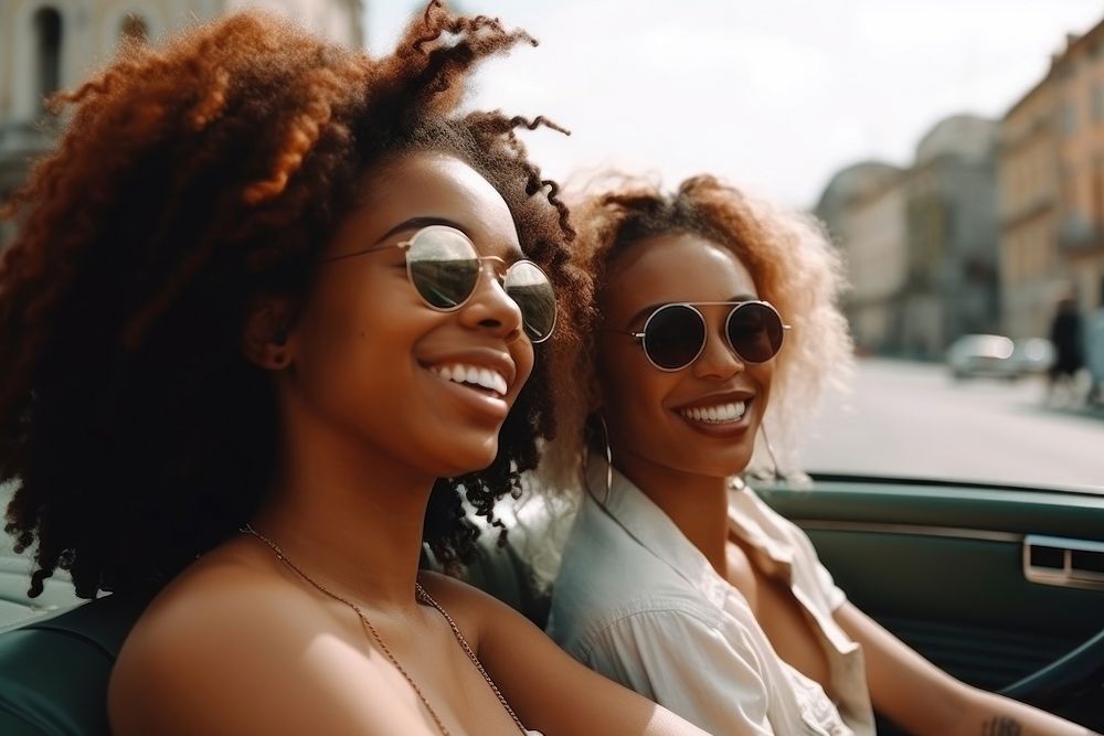 African American women laughing vehicle glasses. AI generated Image by rawpixel.