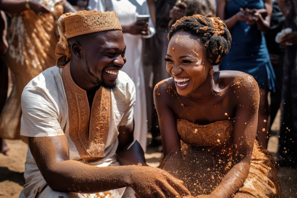 African bride tradition laughing. AI generated Image by rawpixel.