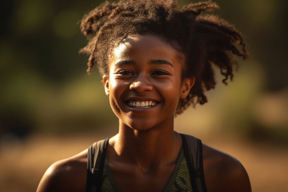African American women smile exercising dreadlocks. AI generated Image by rawpixel.