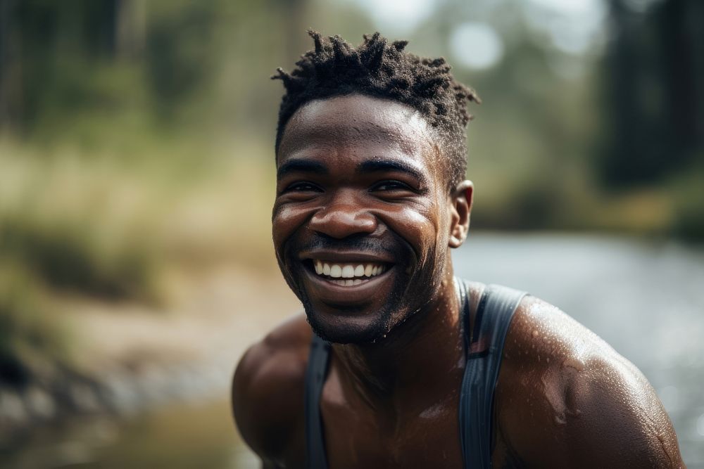 African American man smile laughing exercising. AI generated Image by rawpixel.