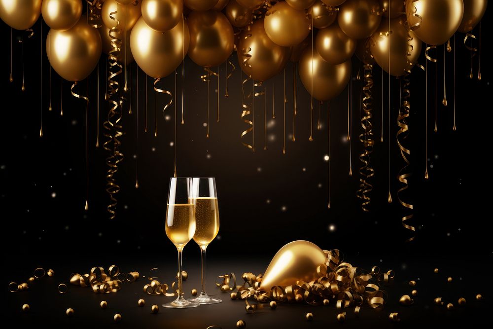 Luxury new year wording balloon glass party. AI generated Image by rawpixel.