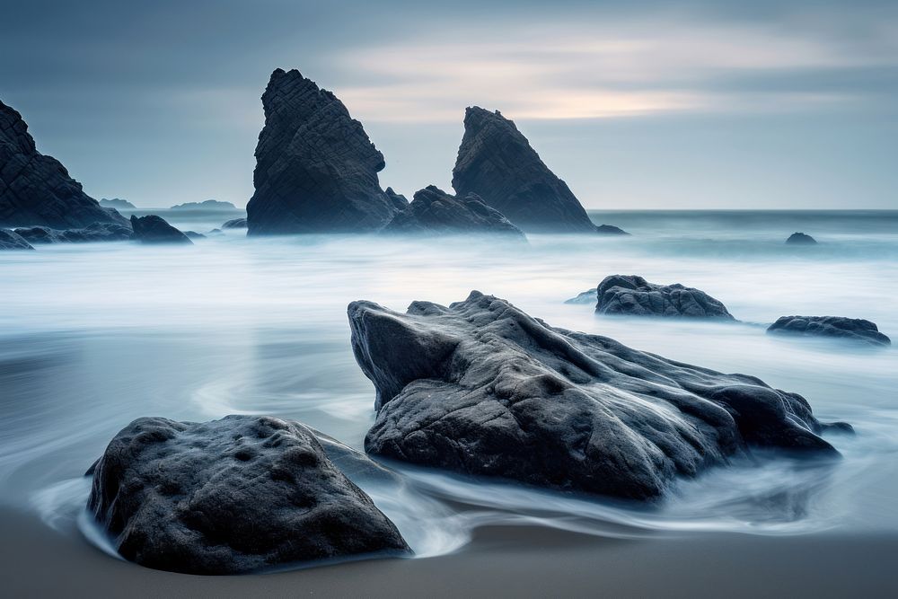 Seascape beach rock landscape. AI generated Image by rawpixel.