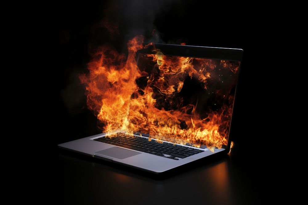 Laptop fire computer bonfire. AI generated Image by rawpixel.