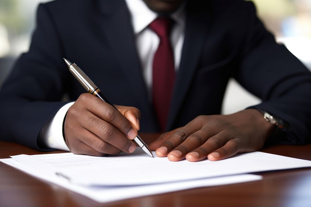African Businessman signing agreement paper writing pen businesswear. AI generated Image by rawpixel.