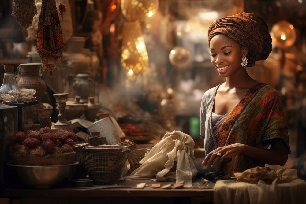 Authentic ethnic africa america sellerwoman working in shop celebration electronics freshness. AI generated Image by…
