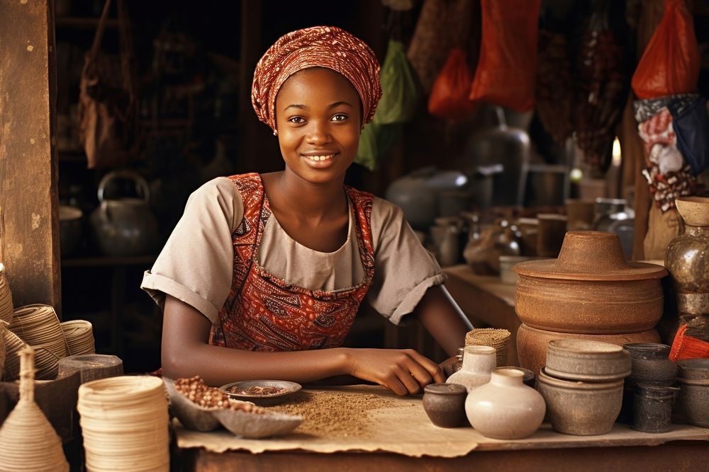 Authentic ethnic africa america sellerwoman working in shop accessories happiness tradition. AI generated Image by rawpixel.