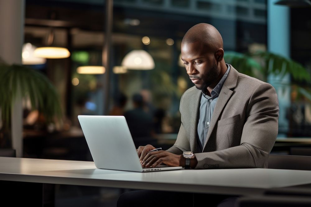 Black South African man computer working sitting. AI generated Image by rawpixel.