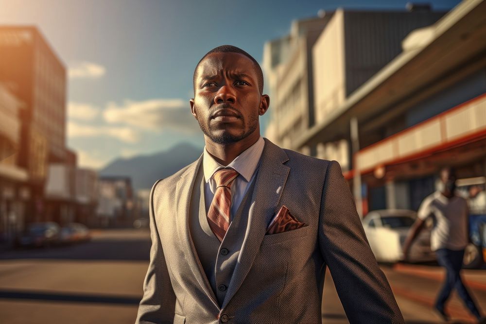 Black South African man city portrait walking. AI generated Image by rawpixel.