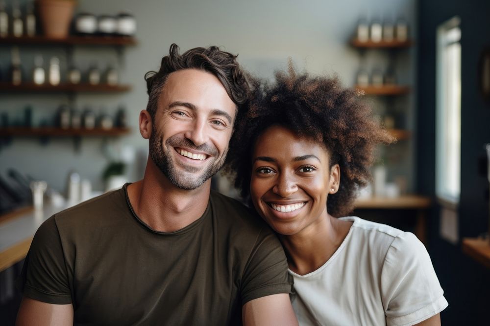 A multiracial couple in an pet grooming spa laughing smiling smile. AI generated Image by rawpixel.
