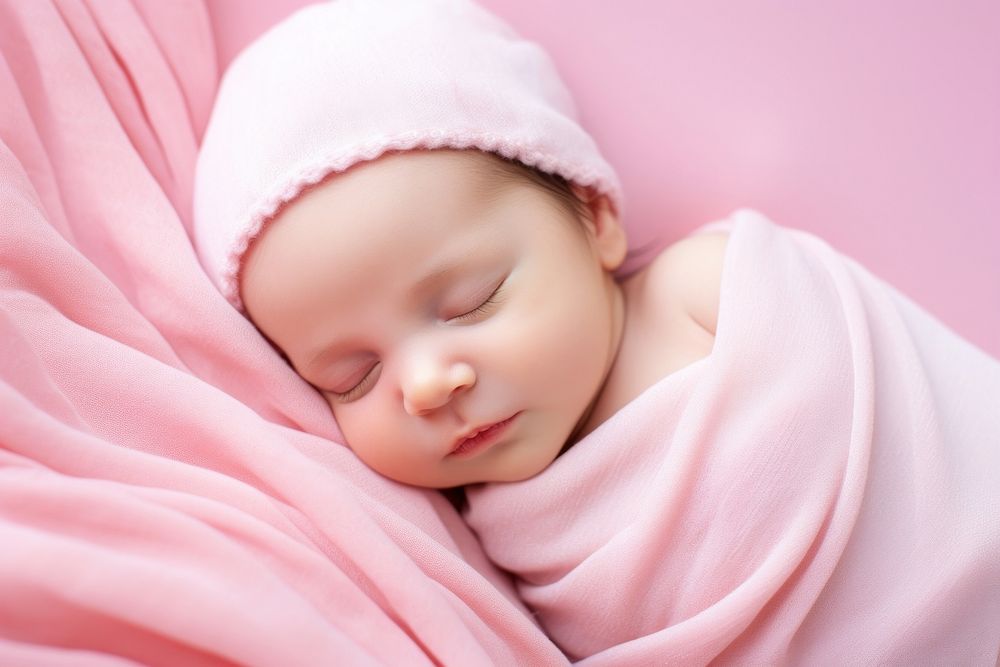 Newborn baby girl sleep on pink blanket newborn sleeping portrait. AI generated Image by rawpixel.
