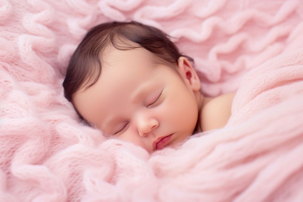 Newborn baby girl sleep on pink blanket sleeping newborn comfortable. AI generated Image by rawpixel.