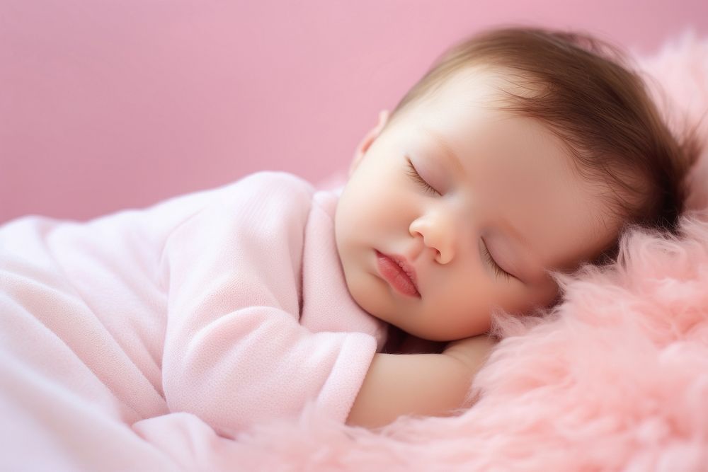 Newborn baby girl sleep on pink blanket newborn sleeping portrait