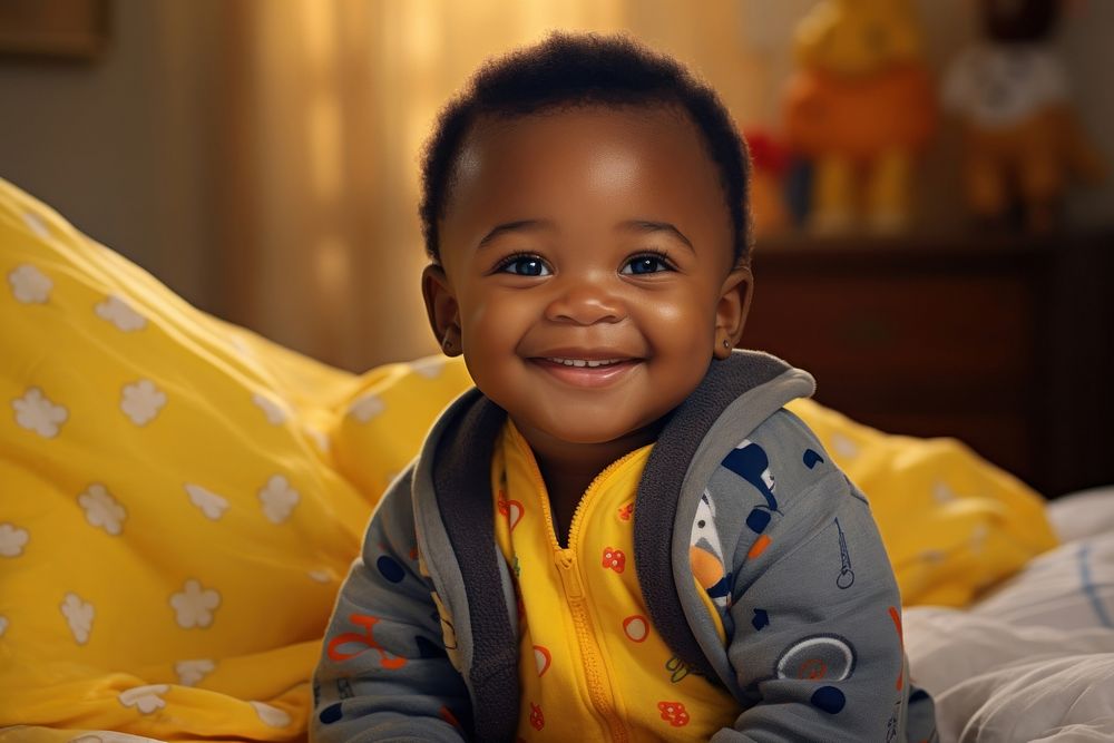 Smiling cute african baby portrait bedroom child. AI generated Image by rawpixel.