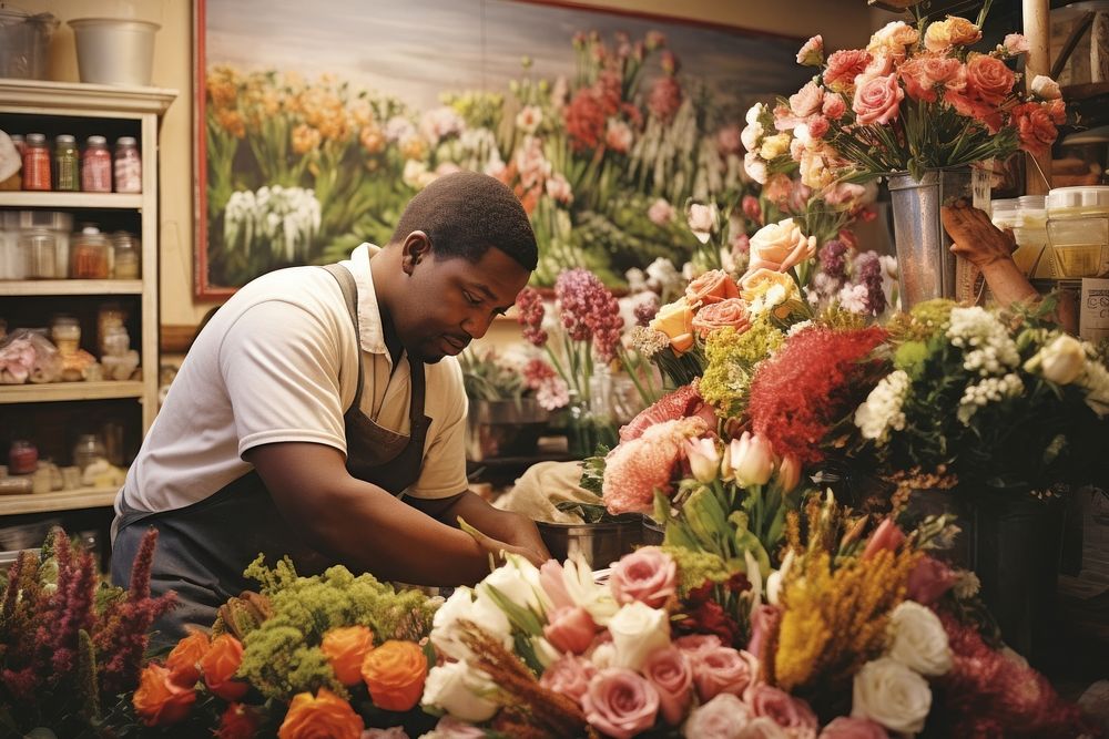 South African man florist flower working market. AI generated Image by rawpixel.