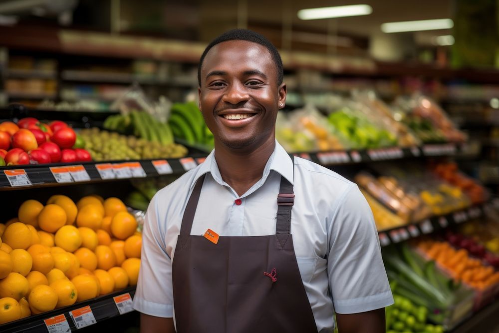 Young happy African sales male supermarket attendant adult list entrepreneur. AI generated Image by rawpixel.