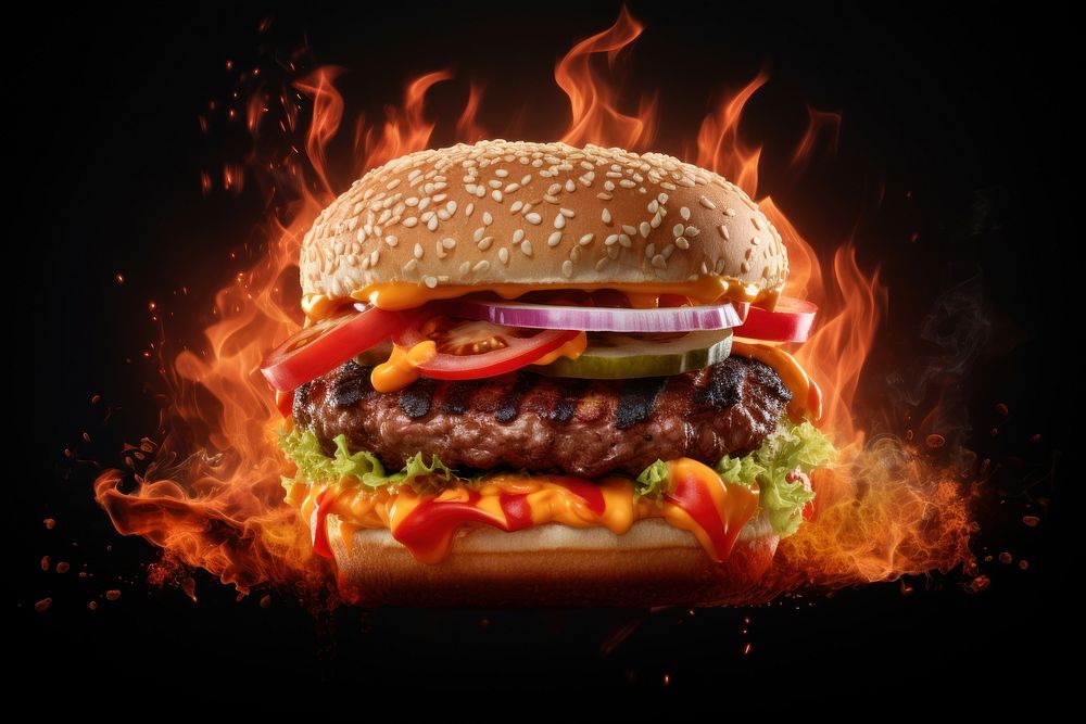 Burger ketchup burning burger. AI generated Image by rawpixel.