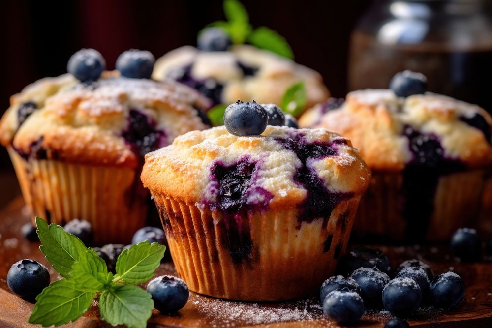 Baked blueberry muffins food dessert fruit. AI generated Image by rawpixel.