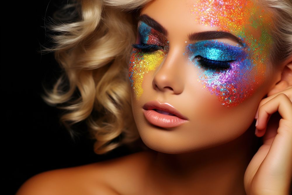 Rainbow glitter portrait adult photo. AI generated Image by rawpixel.