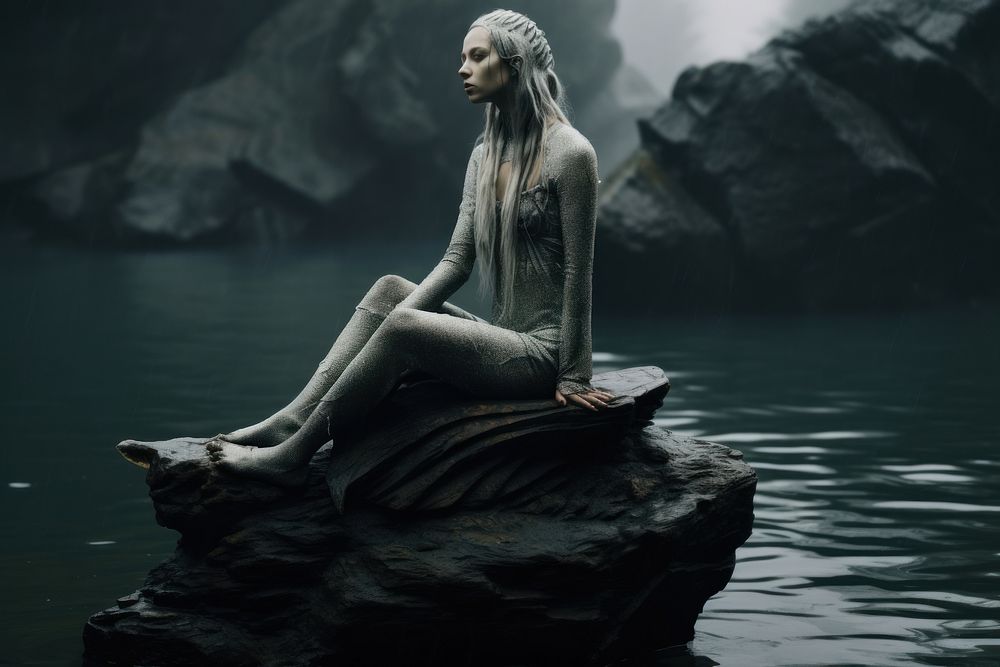 Mermaid sitting outdoors nature. AI generated Image by rawpixel.