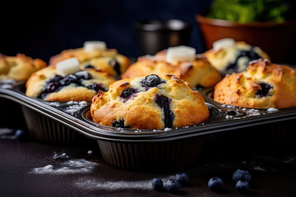 Blueberry muffins food dessert fruit. AI generated Image by rawpixel.