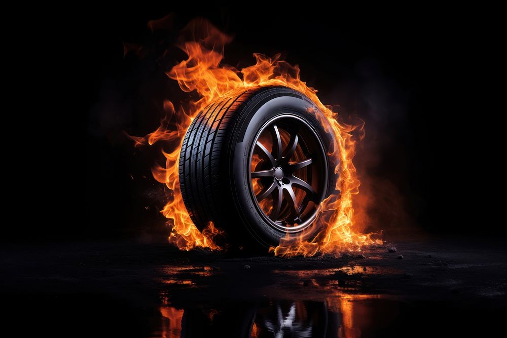 Car tire fire car vehicle. AI generated Image by rawpixel.