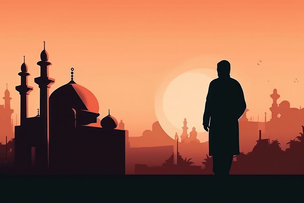Mosque architecture backlighting silhouette. AI generated Image by rawpixel.