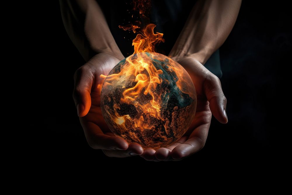 Hand hold earth fire burning flame. AI generated Image by rawpixel.