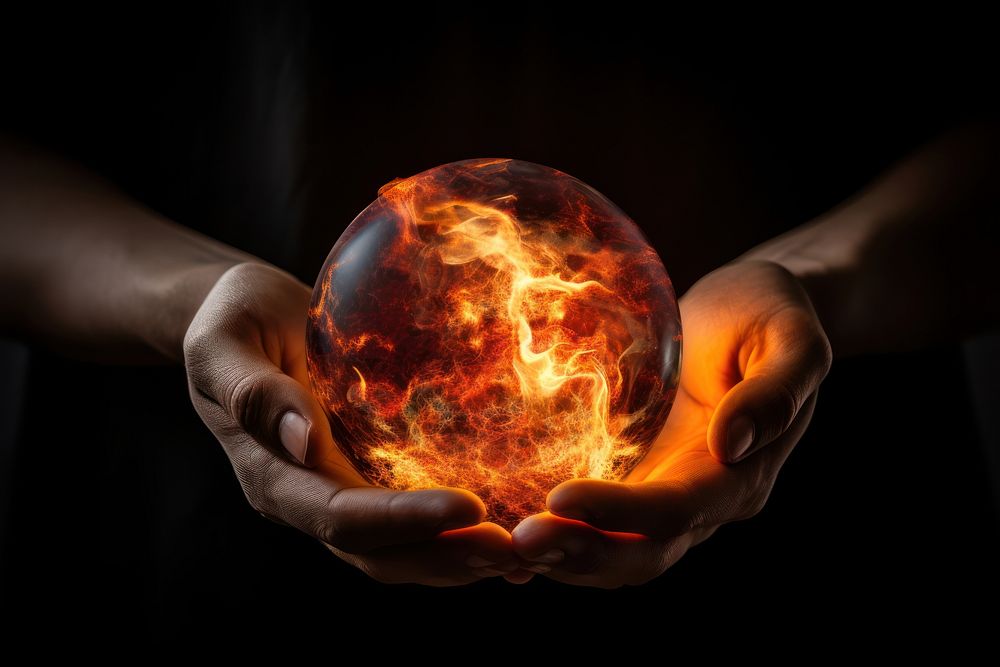 Hand hold earth fire burning sphere. AI generated Image by rawpixel.