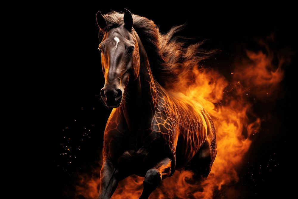 Horse horse stallion burning. AI generated Image by rawpixel.