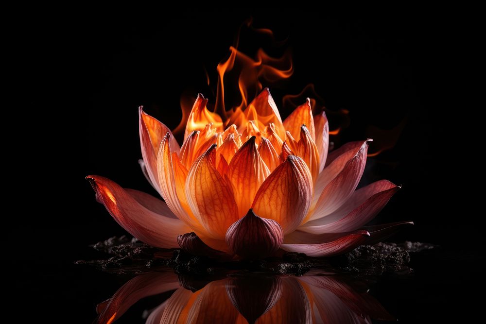 Lotus fire burning flower. AI generated Image by rawpixel.