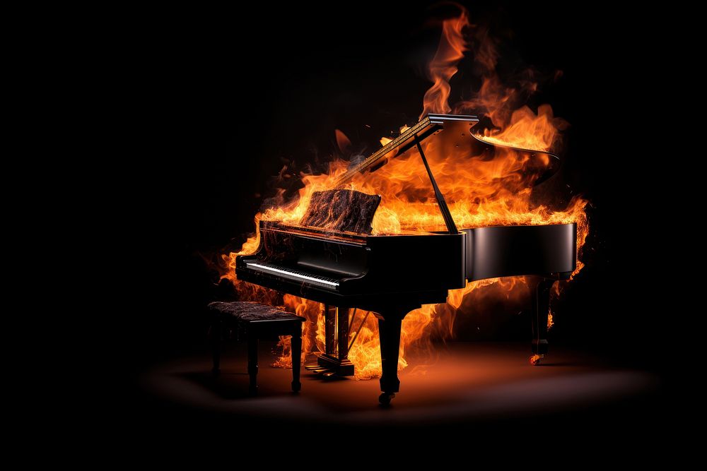 Piano fireplace keyboard burning. AI generated Image by rawpixel.