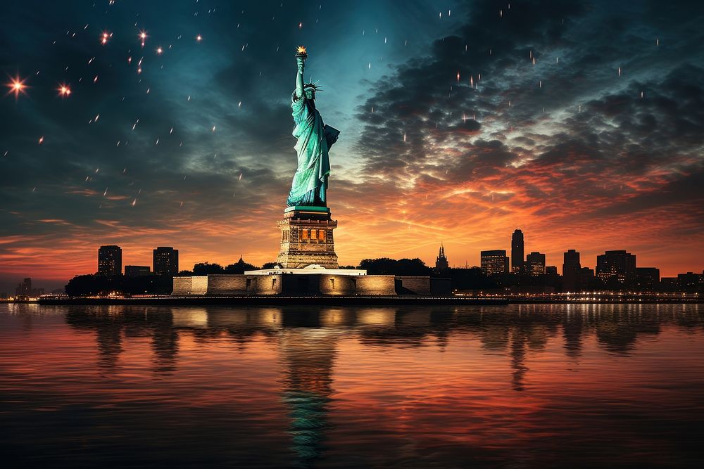 4th of July landmark statue fire. AI generated Image by rawpixel.