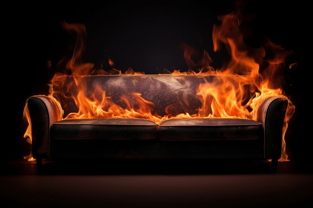Sofa fire fireplace furniture. AI generated Image by rawpixel.