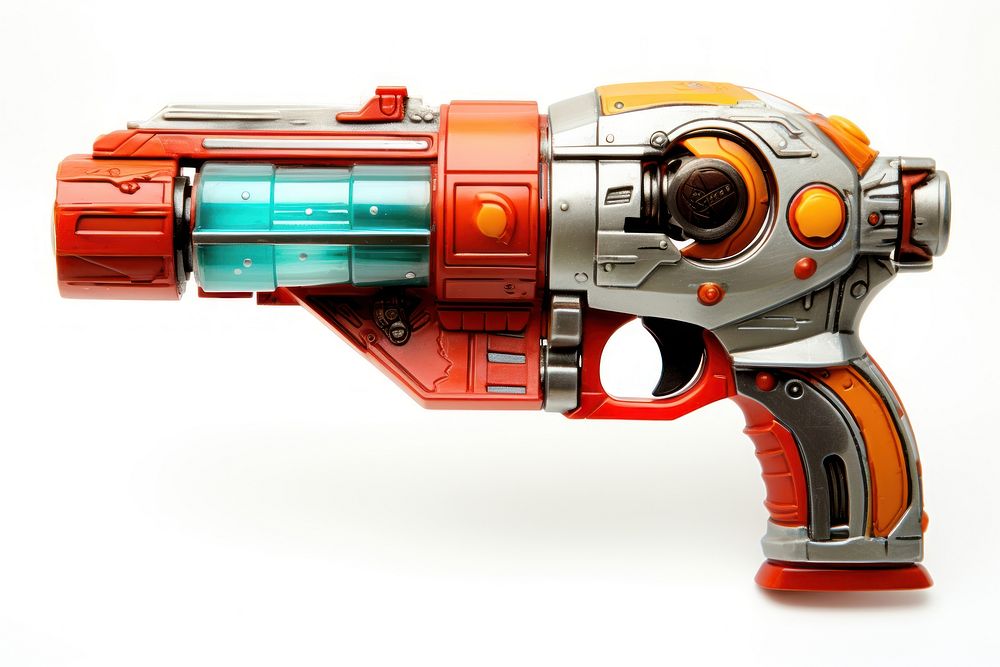Toy blaster handgun weapon white background. AI generated Image by rawpixel.