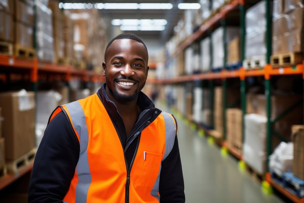 Black African man warehouse architecture worker. 