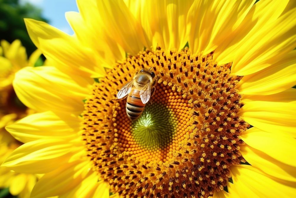 Bee sunflower animal insect. AI generated Image by rawpixel.